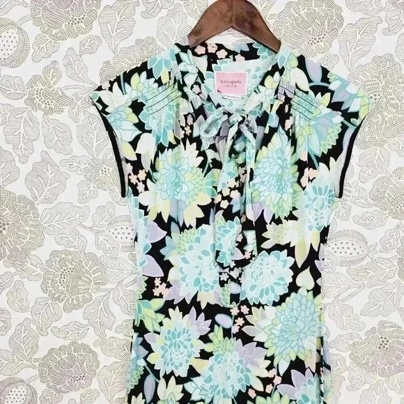 kate spade Slip Maxi Dress Keyhole Cap Sleeve Floral Stretched Size XS - Picture 3 of 8